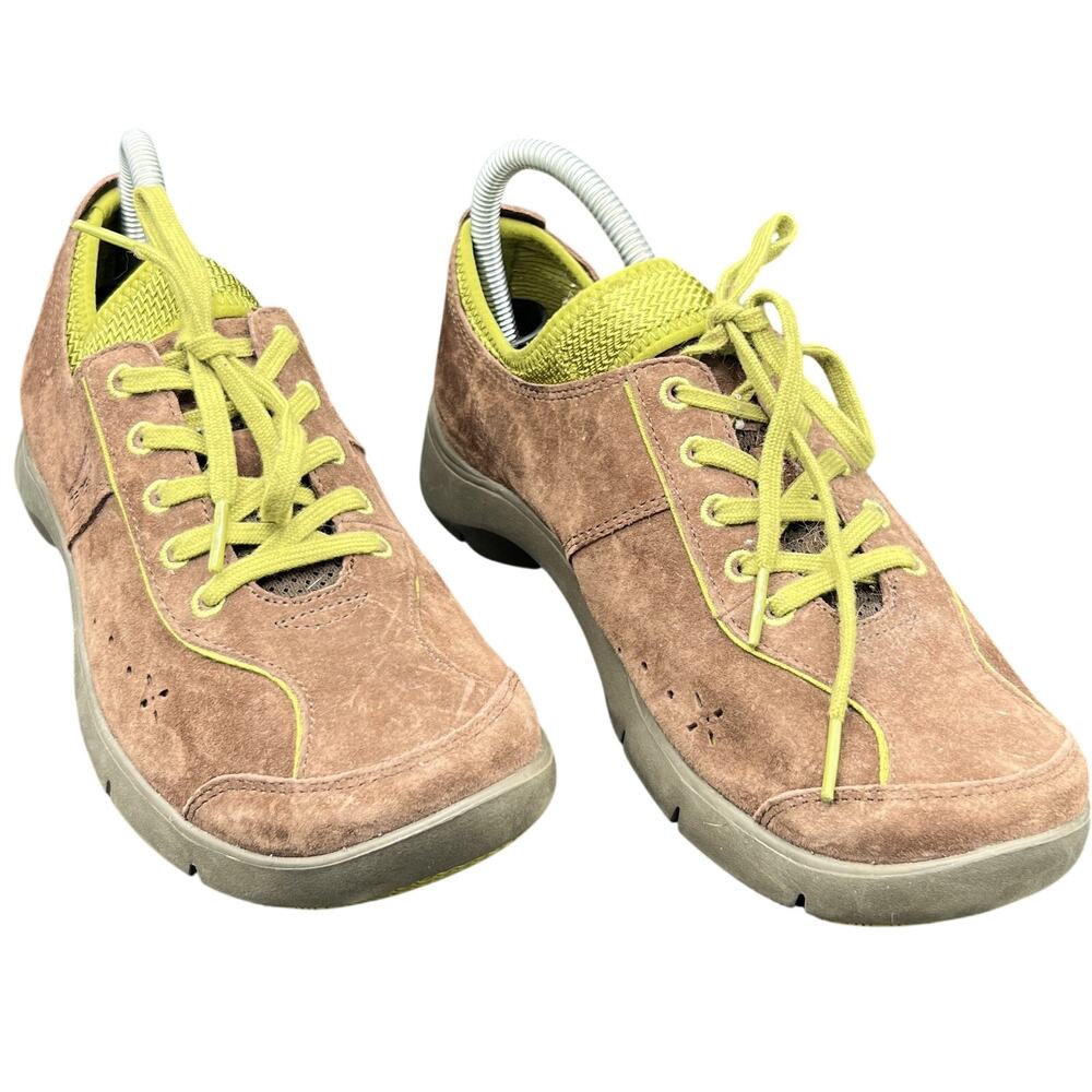👟 Dansko Suede Lace-Up Comfort Shoes sz 8 Brown Lime Trim Walking Casual Style